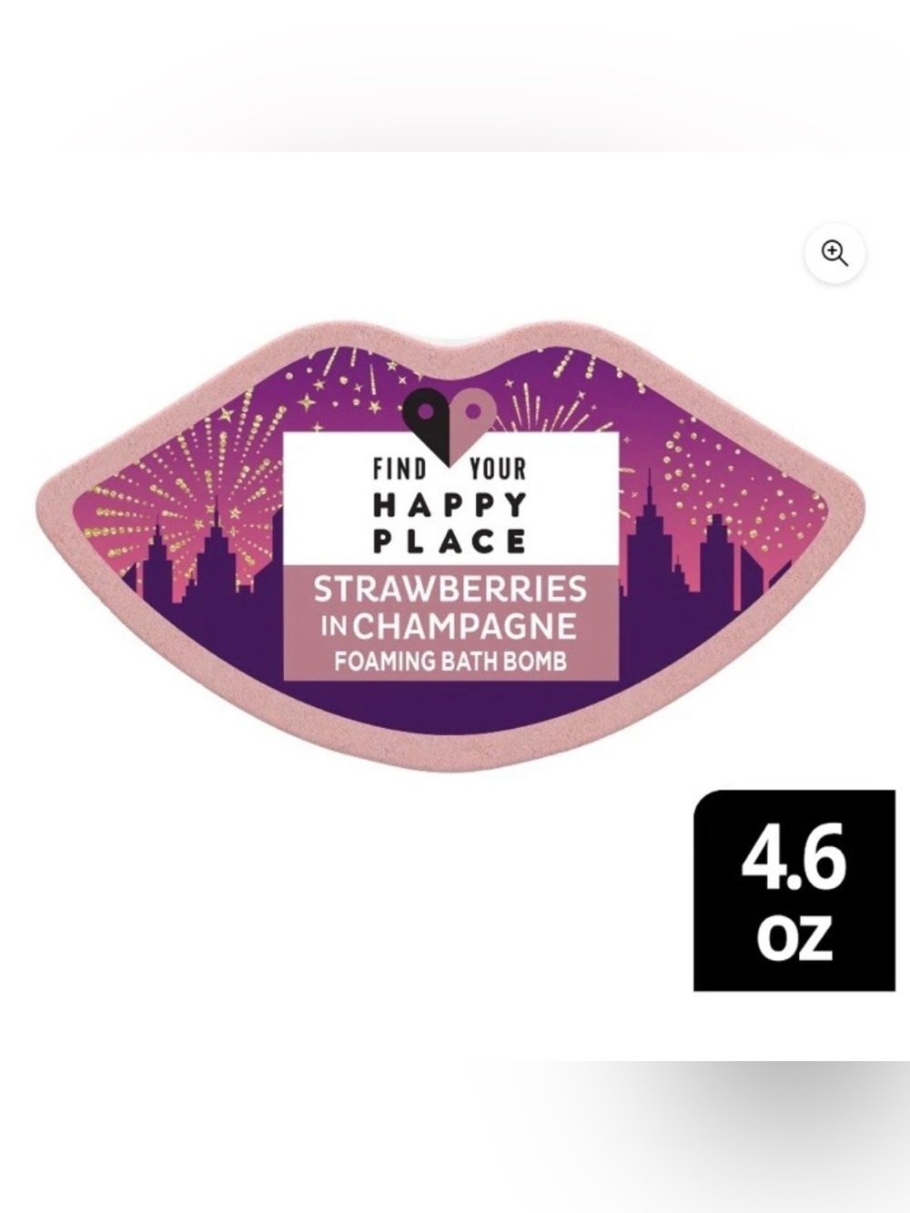 Find Your Happy Place 4.6 Oz Strawberries in Champagne Foaming Bath Bomb, lips